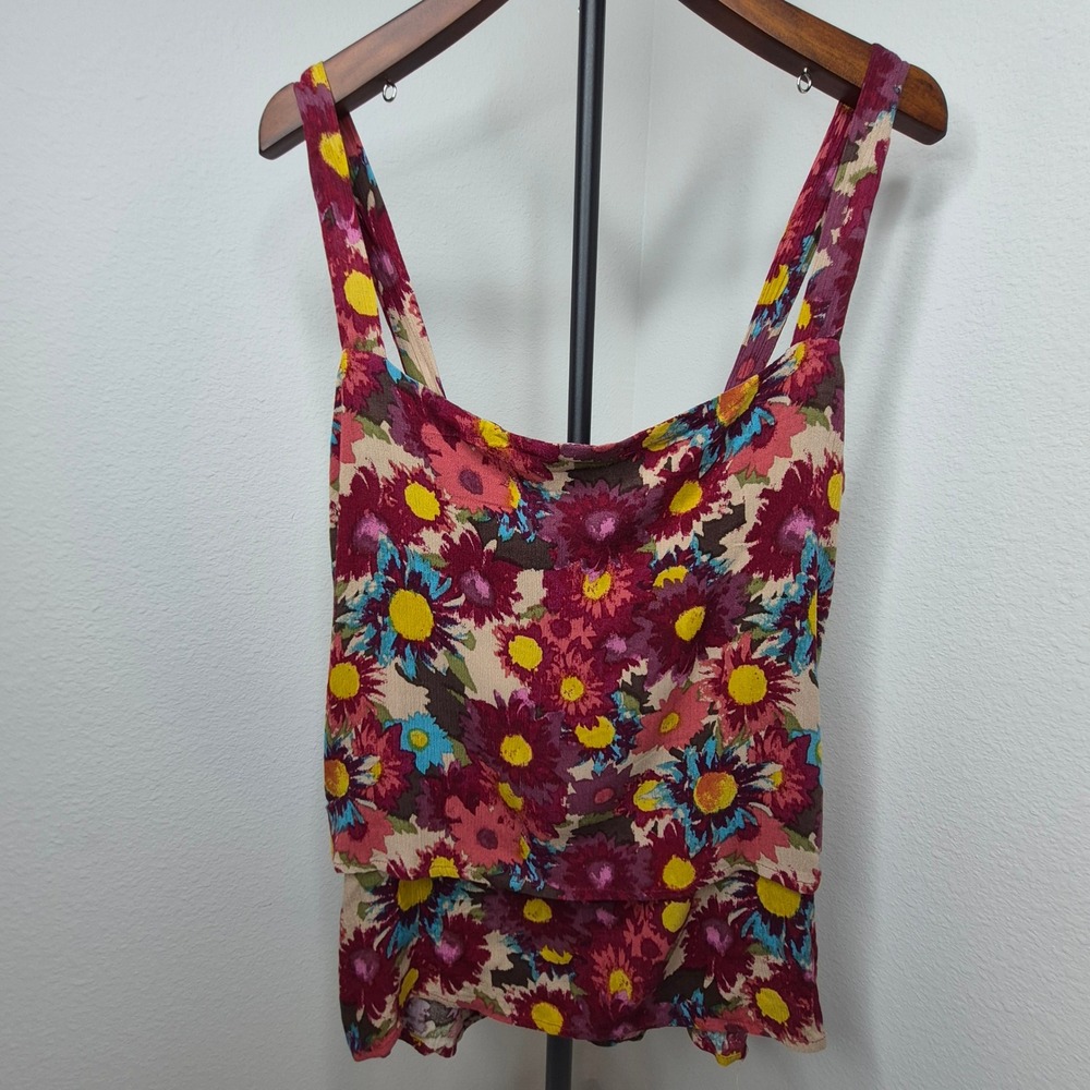 Bobeau XL Floral Flirty Layered Tank Top Burgundy Sleeveless Whimsical Fairycore